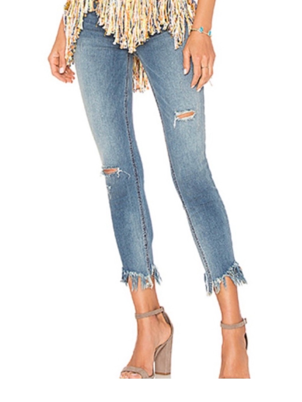 Free People Light Blue Distressed Cropped Jeans with Frayed Hem Sz 30